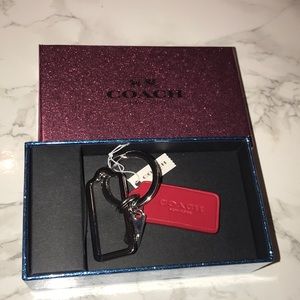 NWT Coach Red Leather Hang Tag Keychain with Box
